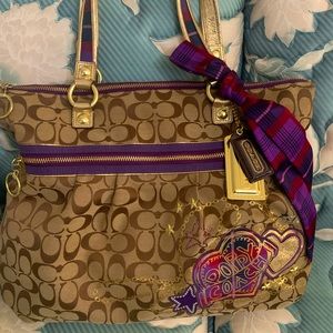 Coach Poppy Tartan Plaid Large Glam bag Purse